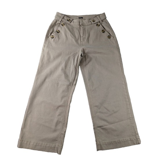 Simply Vera Wang Pants Womens 12 Wide Leg Chino Crop Stretch Khaki Button Accent - Picture 1 of 14